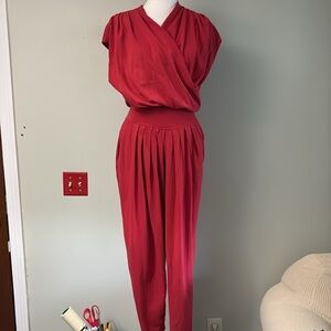 Mill valley  v neck sleeveless tapered red cotton jumpsuit 10